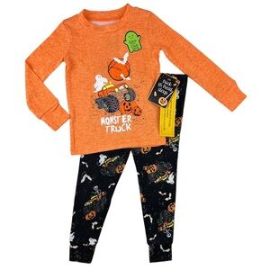 Monster Truck Halloween Kids Pajama Set - Orange and Black